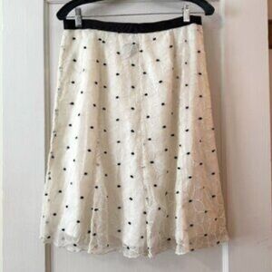 Ann Taylor Cream and Black Polka Dot Midi Skirt